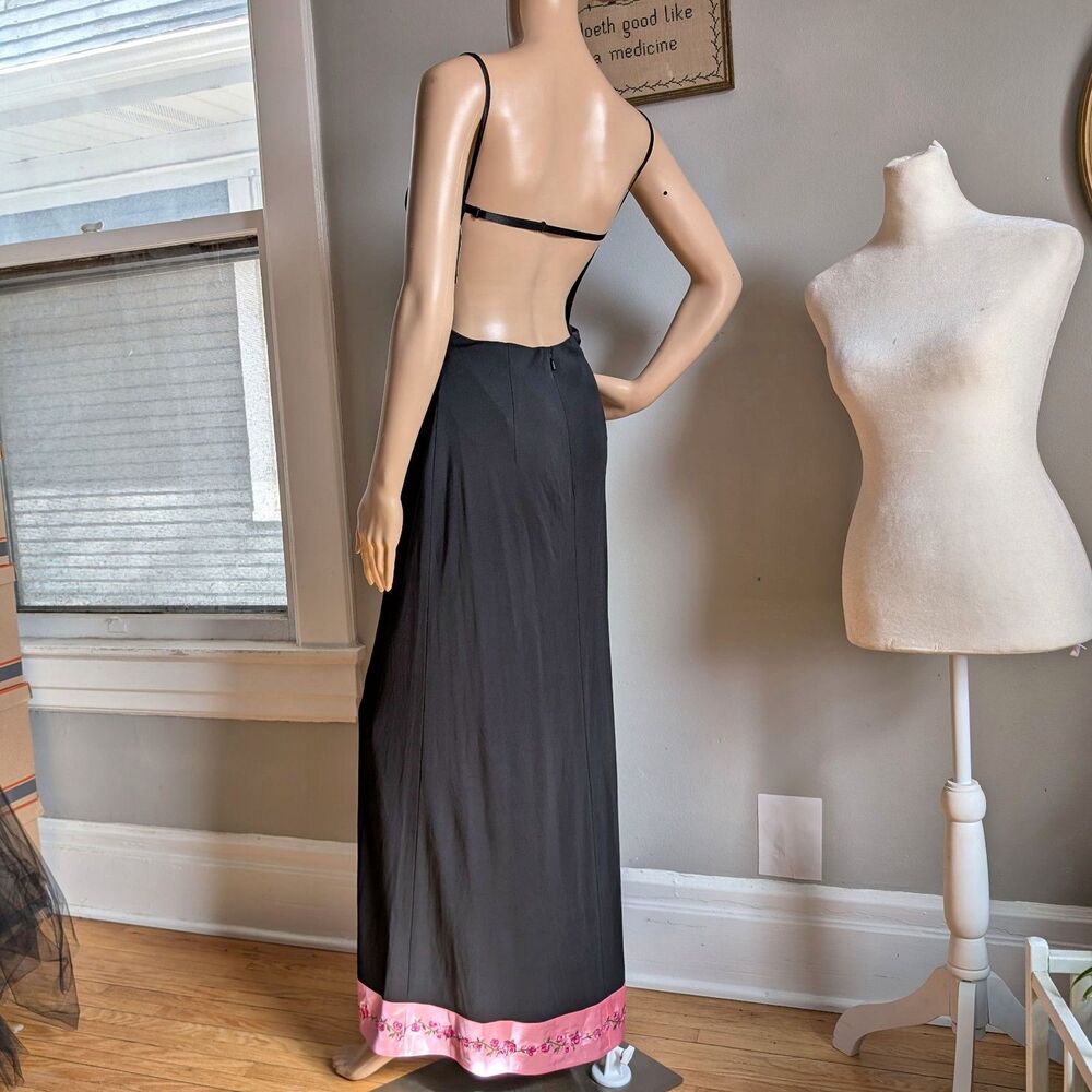NWT Vintage 90s Papell Boutique Prom Gown Whimsygoth Satin Floral Embroidery 6 - Picture 6 of 14
